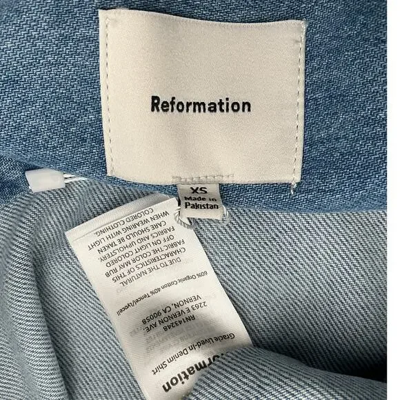 Reformation Denim Blue Gracie Shirt Size XS - Picture 4 of 4
